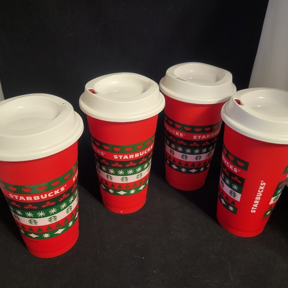 4 Starbucks Limited Edition Red Holiday 2013 Reusable plastic Cups Tumbler 16oz - Picture 2 of 8